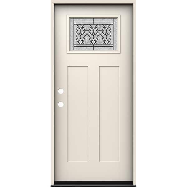JELD-WEN 36 in. x 80 in. Right-Hand 1/4 Lite Craftsman Selwyn Decorative Glass Primed Fiberglass Prehung Front Door