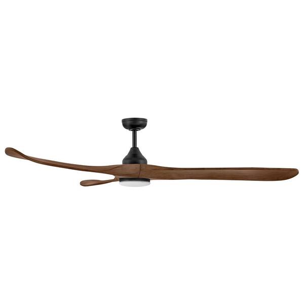 HINKLEY - Swell Illuminated 72.0 in. Matte Black Down Rod Mount Indoor/Outdoor Integrated LED Ceiling Fan with Remote Control