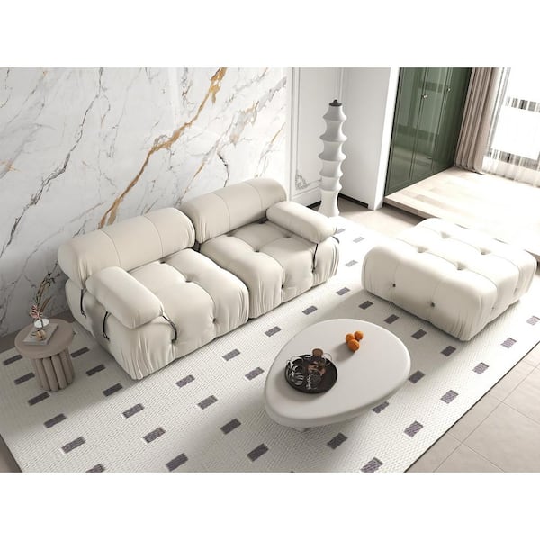 J&E Home 69 in. W Square Arm Velvet Rectangle Free Combination Sofa in Beige