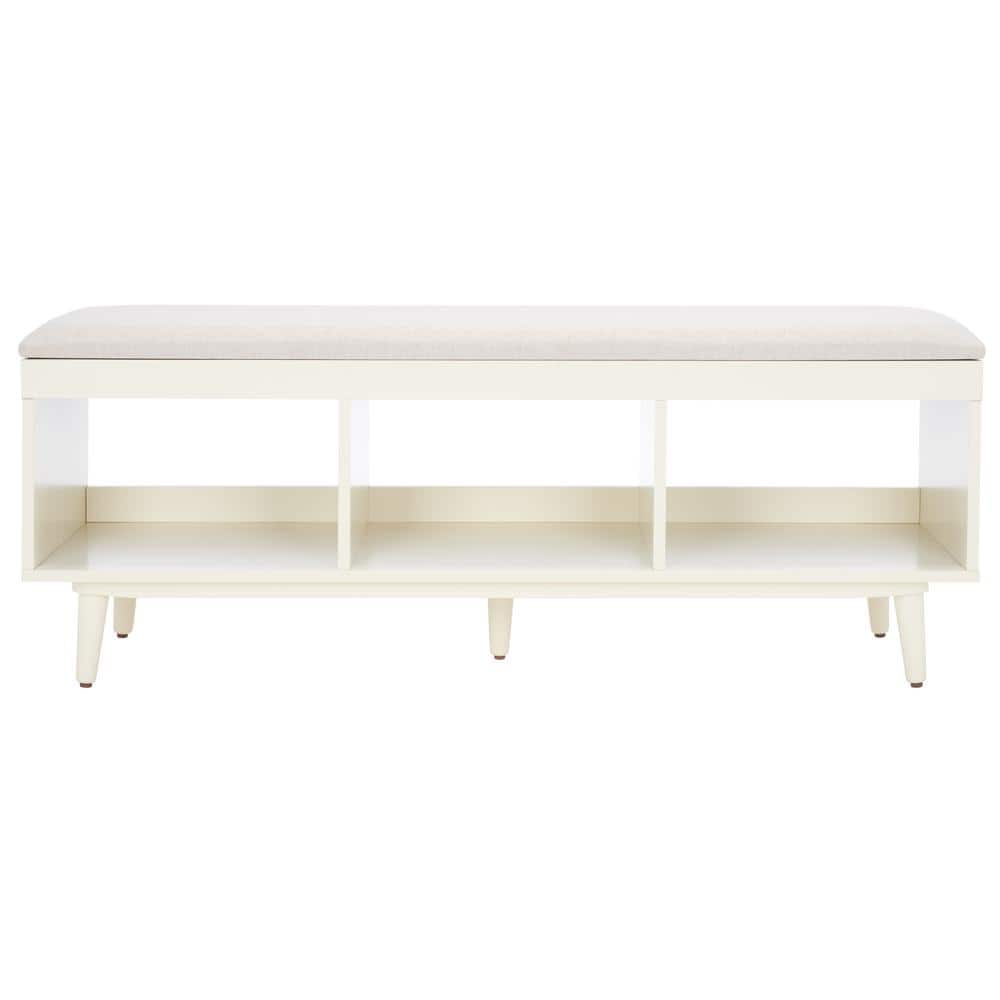Nordic Natural Acacia Bench with Linen Cushion and Open Shelves