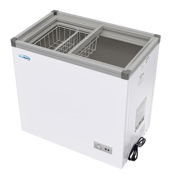 7 cu. ft. 33 in. Manual Defrost Commercial Ice Cream Chest Freezer with Glass Flat Top in White