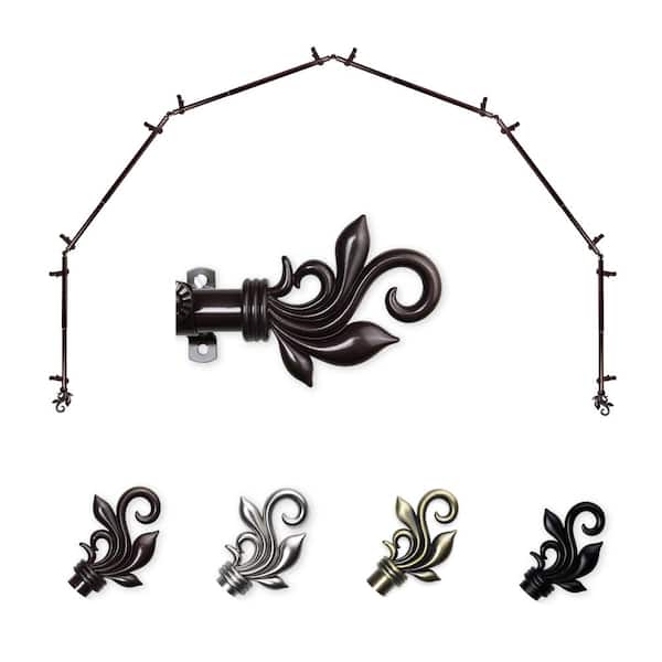 EMOH 13/16" Dia Adjustable 5-Sided Bay Window Curtain Rod 28 to 48" (each side) with Andrea Finials in Cocoa
