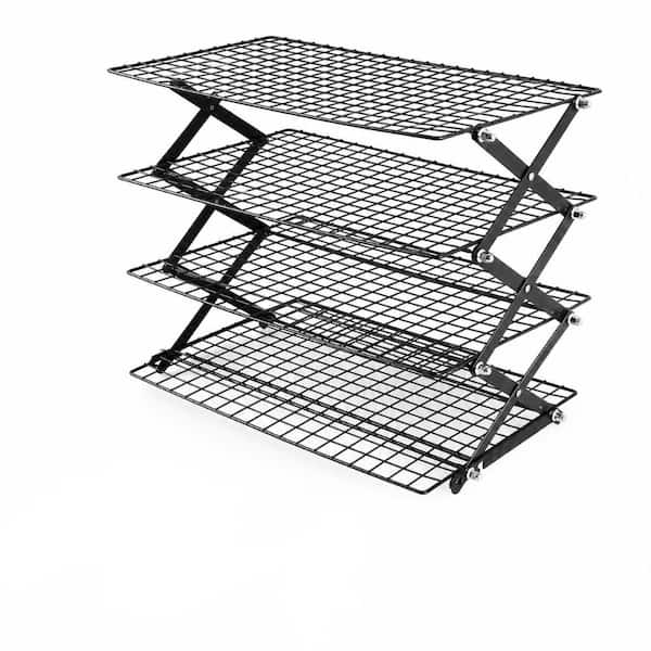 Steel 4-Tier Collapsible Cooling Rack, 3-Setting Adjustable Height, 17.12 in x 9.84 in Per Tier