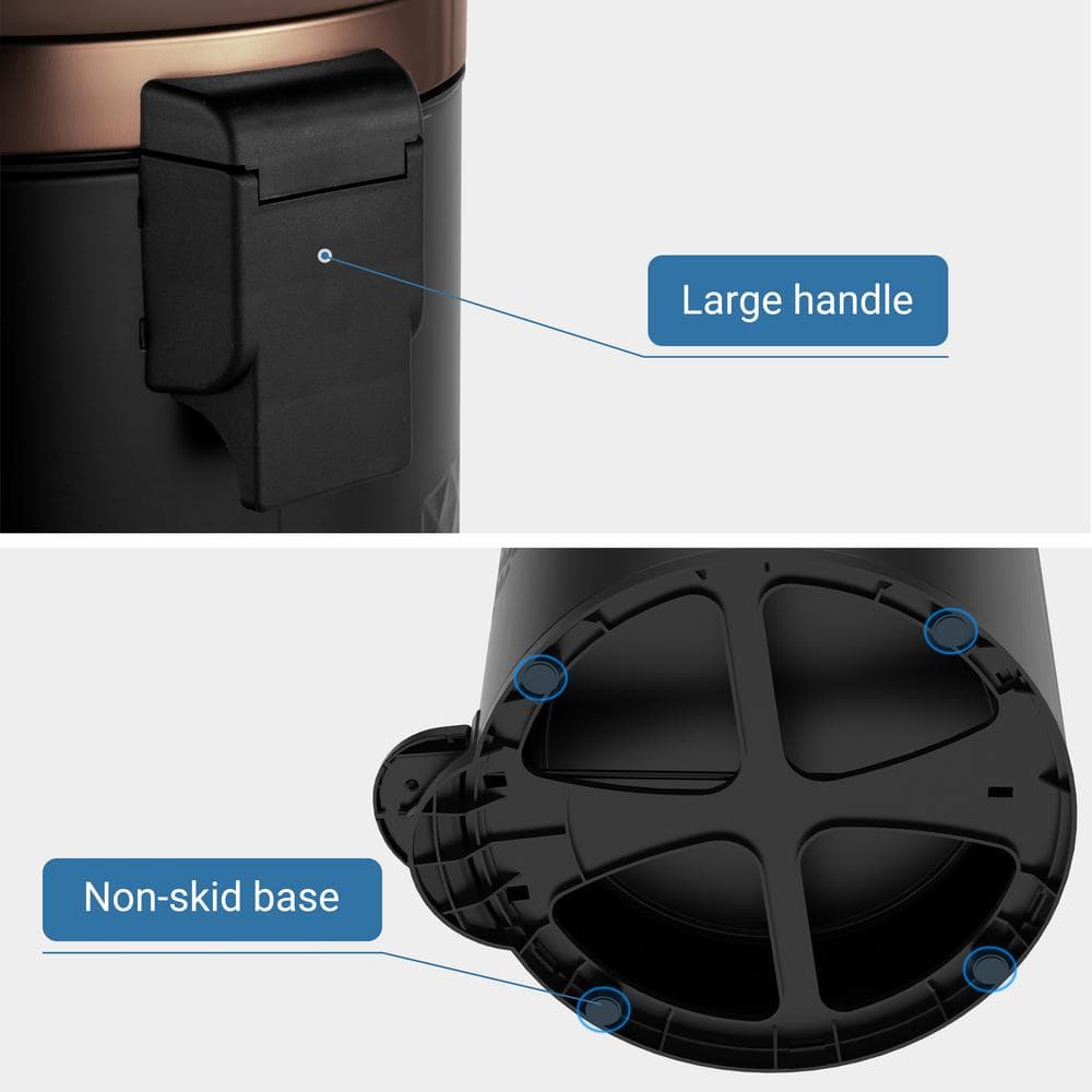 Black Stainless Steel Pedal Trash Can with Copper Lid - 8 Gallons