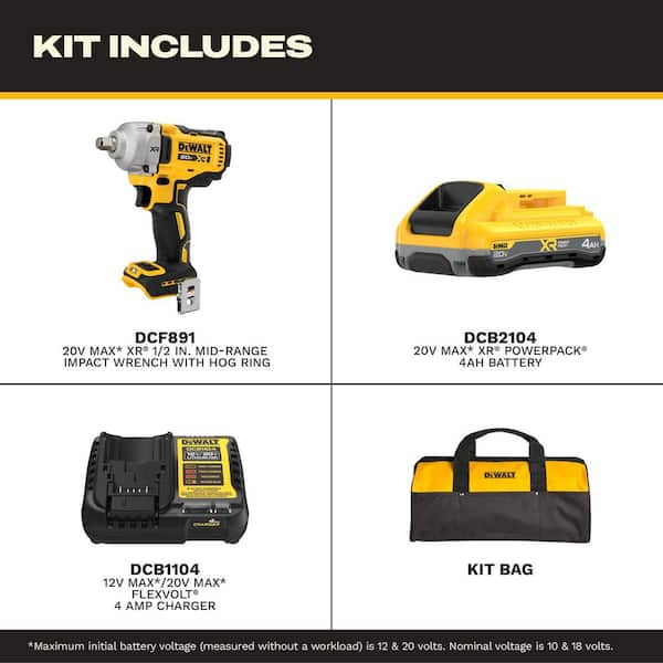 20V MAX XR Lithium-Ion Cordless Brushless 1/2 in. Impact Wrench with Hog Ring Anvil with 4 Ah Battery