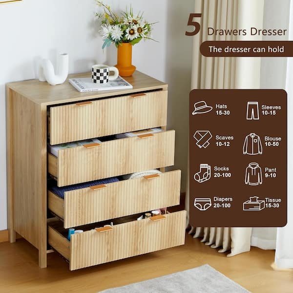 ATHMILE Natural Wooden 4-Drawer Storage Cabinet Dresser (15.75 in
