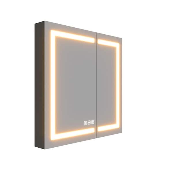 30 in. W x 36 in. H Dimmable LED Recessed/Surface Mount Rectangular Aluminum Medicine Cabinet with Mirror