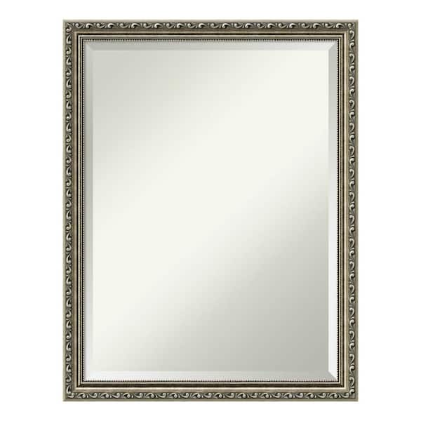 Parisian Silver 20 in. x 26 in. Beveled Rectangle Wood Framed Bathroom Wall Mirror in Silver