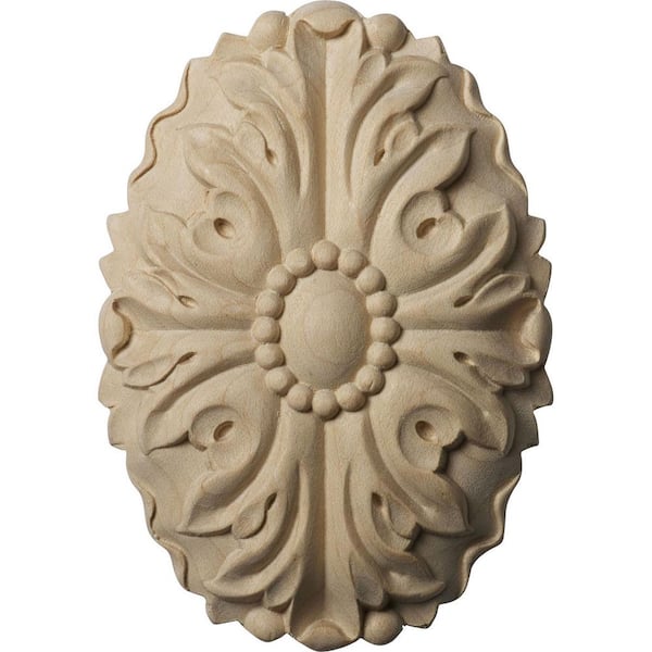 Ekena Millwork 5/8 in. x 3 in. x 4-1/4 in. Unfinished Wood Alder Ashford Oval Rosette
