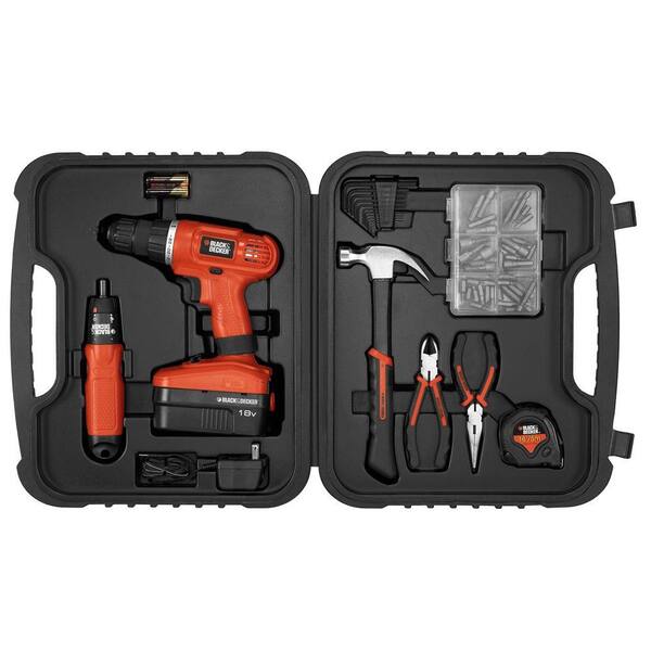 BLACK+DECKER 18-Volt NiCad Project Kit with Cordless Drill and 6-Volt Screwdriver Hand Tools and Accessories (59-Piece)