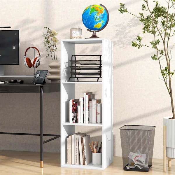 Costway 41 in. Tall White Wood 3-Cube Bookcase Open Back Bookshelf