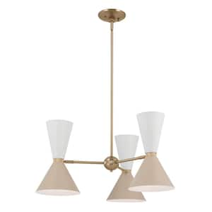 Phix 30.75 in. 6-Light Champagne Bronze and Greige White Mid-Century Modern Shaded Chandelier for Dining Room