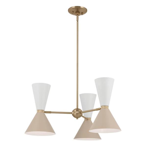 KICHLER Phix 30.75 in. 6-Light Champagne Bronze and Greige White Mid-Century Modern Shaded Chandelier for Dining Room