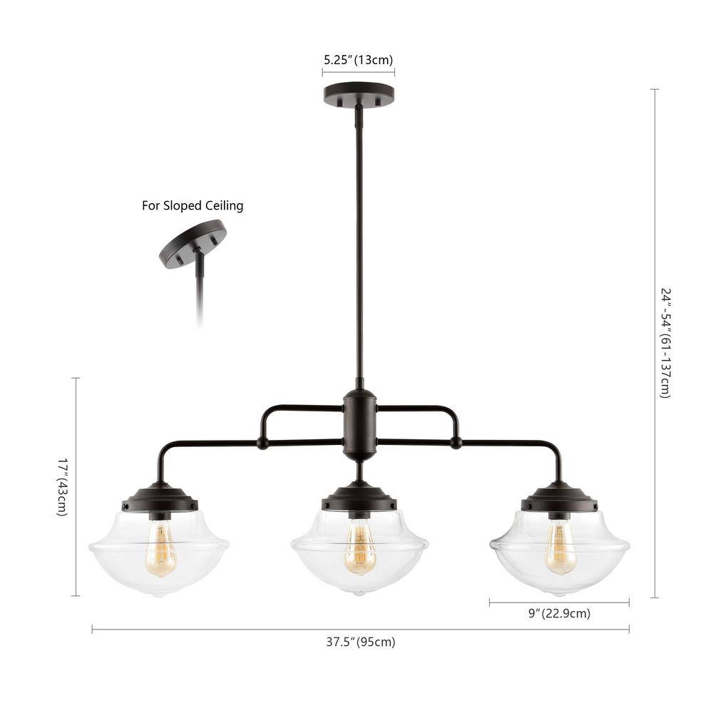 Avery 37.5" Oil-Rubbed Bronze 3-Light Industrial Rustic LED Linear Pendant