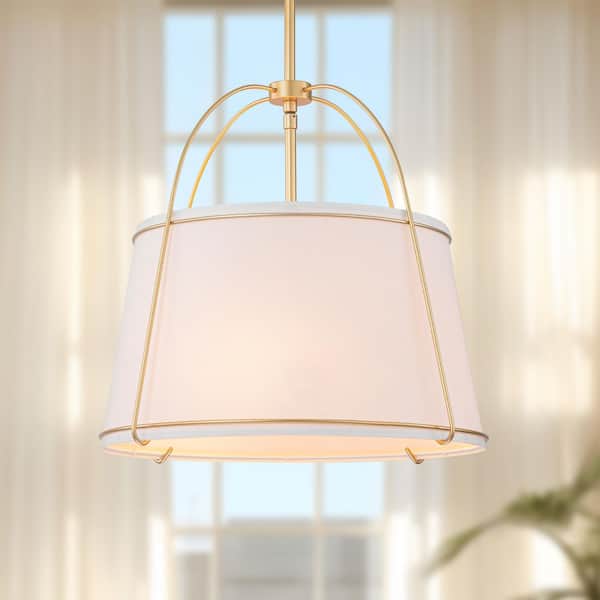 3 Lights Gold Modern/Contemporary Drum Fabric Hanging Pendant Light