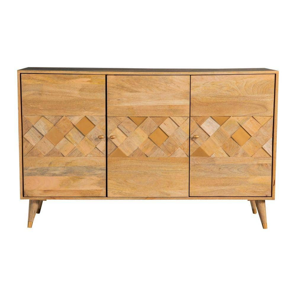 Benjara Brown And Gold Wood Top 56 In. Sideboard With 2 Interior ...