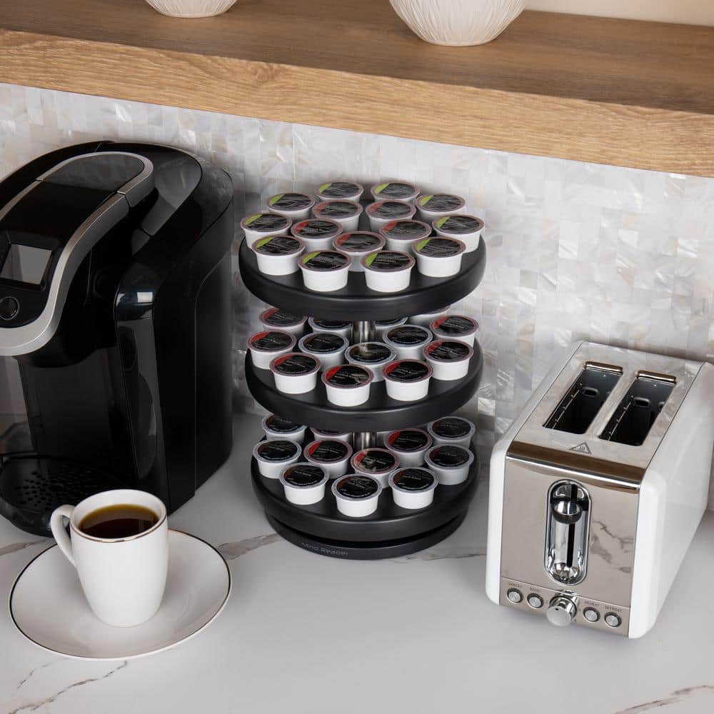 Black 3-Tier Rotating Coffee Pod Carousel Organizer