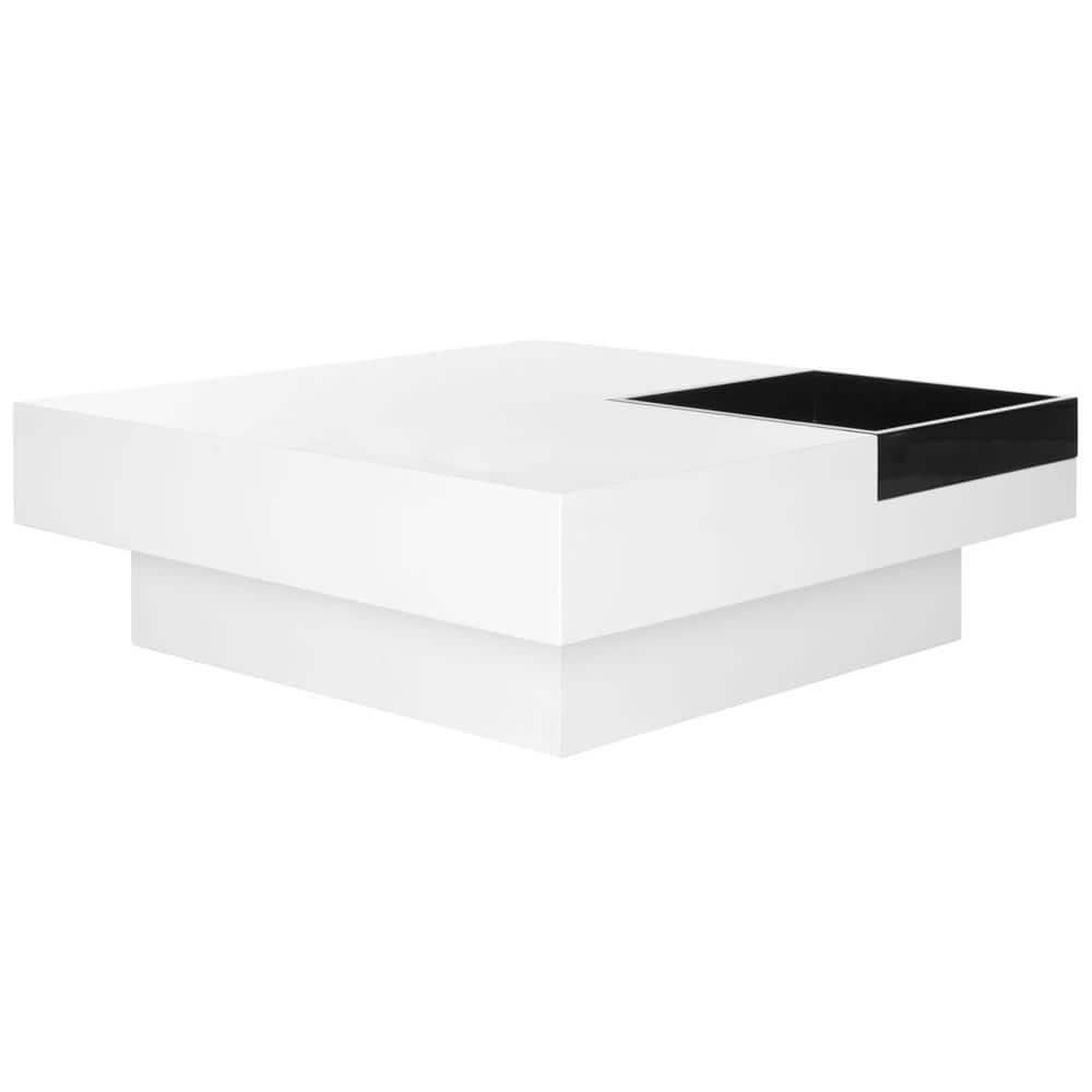 Wesley 35" White Lacquer Square Coffee Table with Black Tray