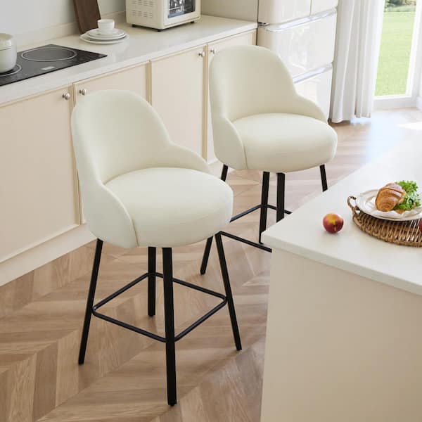 Romy 35.04 in. Fabric Upholstered Swivel Counter Height Bar Stool with Metal Frame for Diningroom in Ivory (Set of 2)