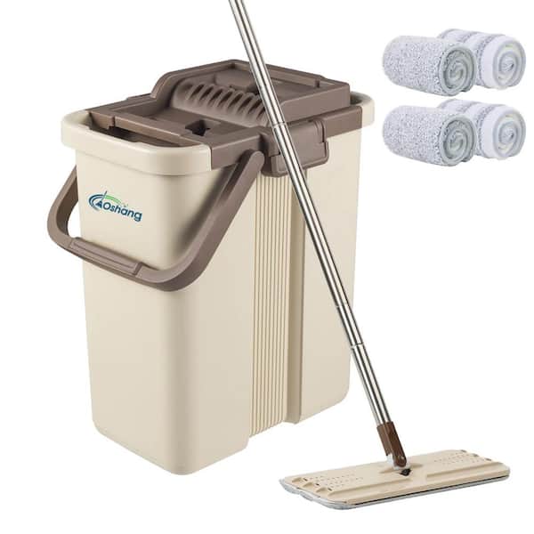 Unbranded Mop and Bucket Set, 4 Washable and Reusable Microfiber Pads, Hands Free Flat Mop, Stainless Steel Handle