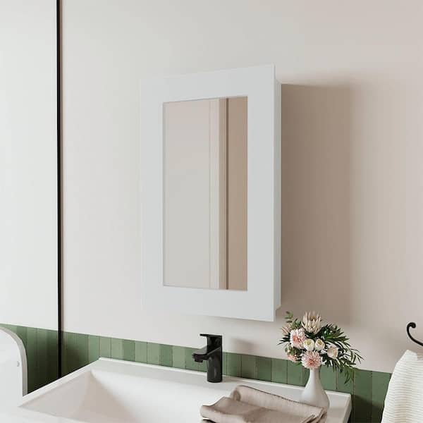 Blisstyle White 15.3 in W x 25.7 in. H Modern Rectangle Particle Board Framed Mirror Wall Mirror Bathroom Vanity Mirror