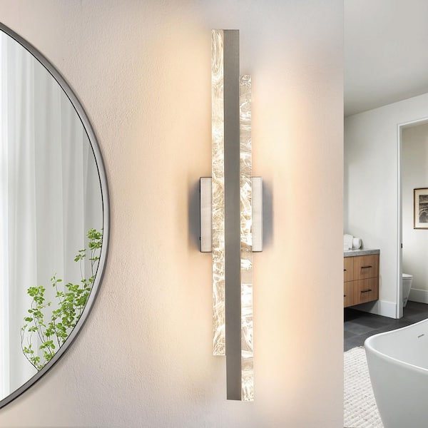 27 in. 1-Light Brushed Nickel LED Vanity Light Bar Dimmable Wall Sconce Bathroom Light Fixture with 3000K Warm Light