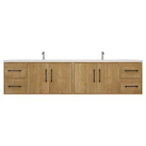 Victoria 84 in. W x 20 in. D x 22 in. H Double Sink Floating Bath Vanity in Oak with White Acrylic Top