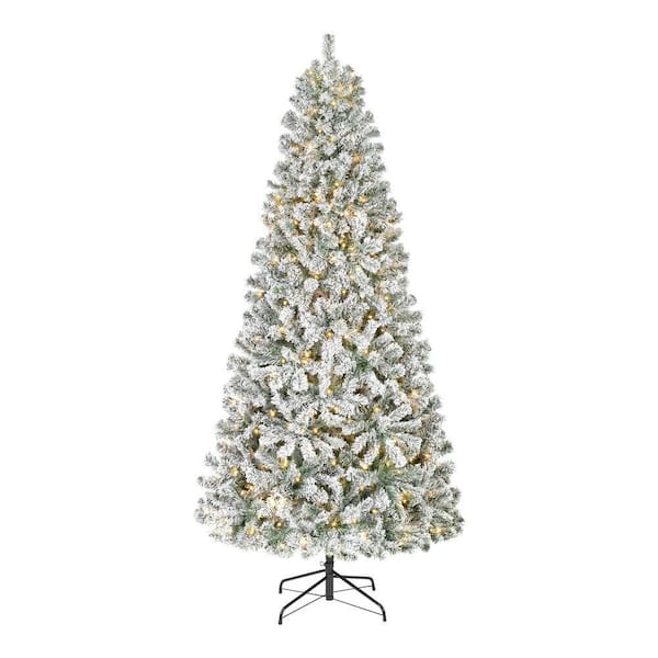 7.5 ft. Festive Mixed Pine Flocked LED Pre-Lit Artificial Christmas Tree T12