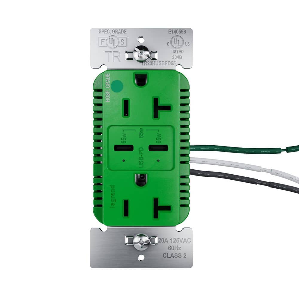 20A Tamper Resistant 65W Hospital Grade Power Delivery USB Type C Duplex Outlet Green price history on PriceWatchPro