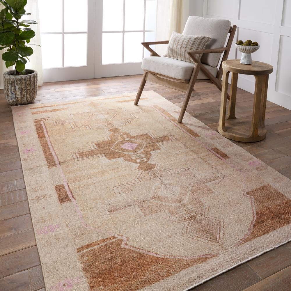 Southwestern Medallion Tan and Pink Flat Woven Rug