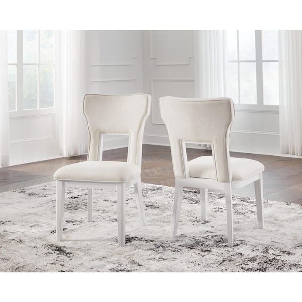 Chalanna White Polyester with Cushion and Solid Wood Frame Side Chair Set of 2
