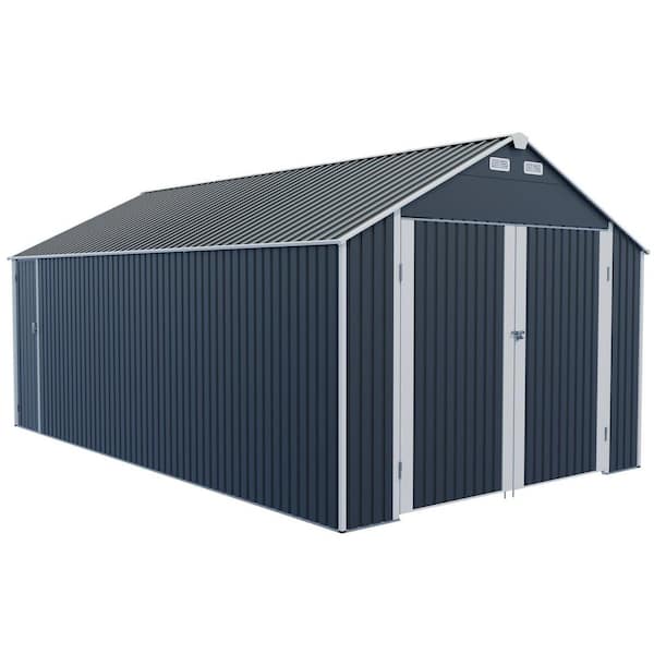 12 ft. W x 20 ft. D Metal Outdoor Storage Shed/Garage /Carport w/ 2-Doors and 4-Vents Cover 240 sq. ft. Black