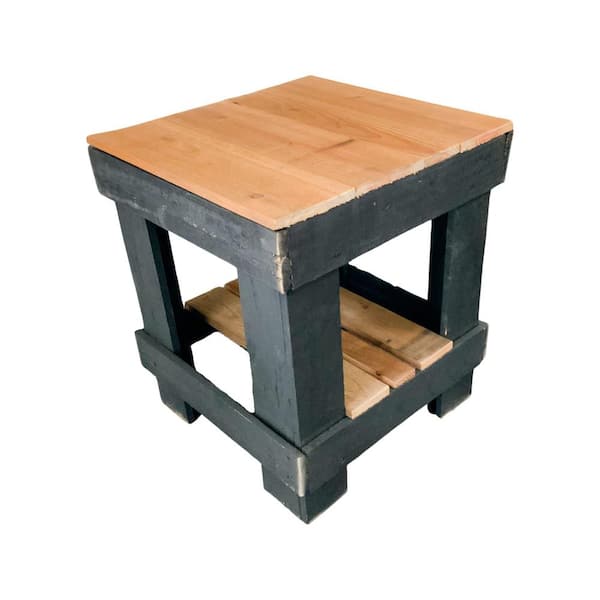 Del Hutson Designs Raven Modern Farmhouse Reclaimed Wood Square End Table, 19.5" wide Dark Walnut