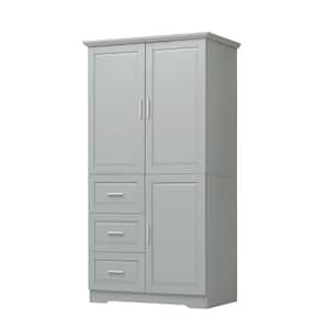 30.7 in. W x 18.1 in. D x 62.2 in. H Gray Linen Cabinet with Doors and 3 Drawers