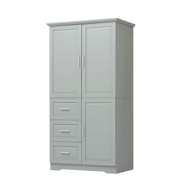 Unbranded 30.7 in. W x 18.1 in. D x 62.2 in. H Gray Linen Cabinet with Doors and 3 Drawers