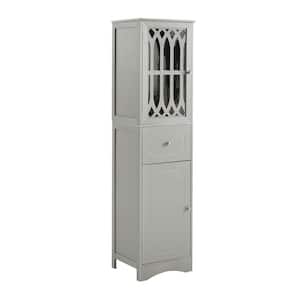 16.5 in. W x 14.2 in. D x 63.8 in. H Gray MDF Board Freestanding Tall Bathroom Linen Cabinet with Drawer