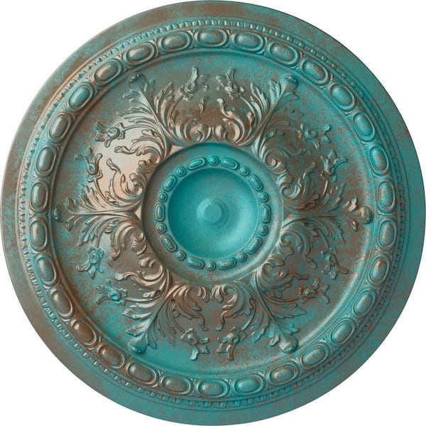 Ekena Millwork 2-3/4 in. x 28 in. x 28 in. Polyurethane Stockport Ceiling Medallion, Copper Green Patina