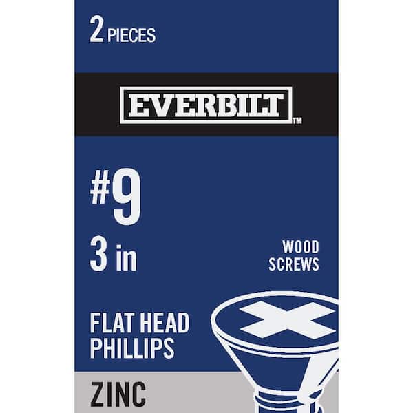 Everbilt #9 x 3 in. Phillips Flat Head Zinc Plated Wood Screw (2-Pack)