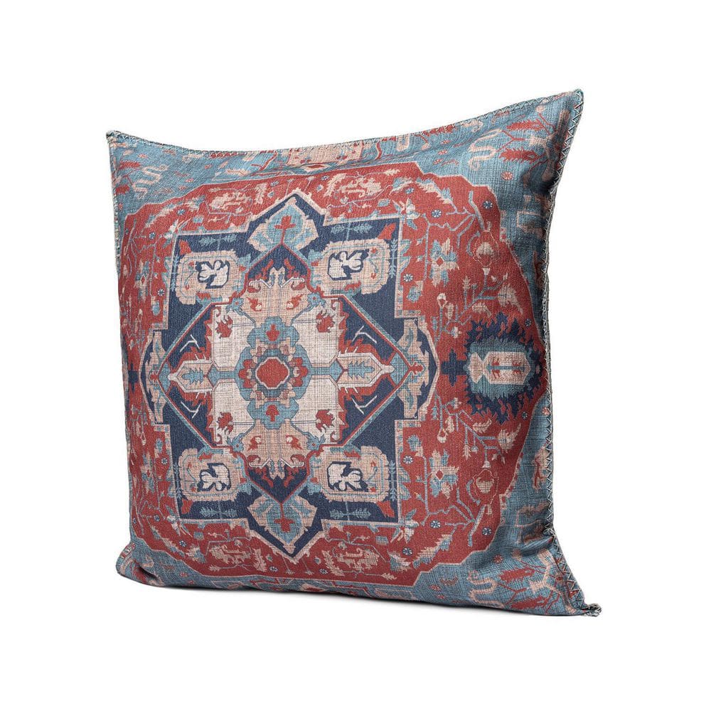 Red and Navy Persian Medallion Square Throw Pillow