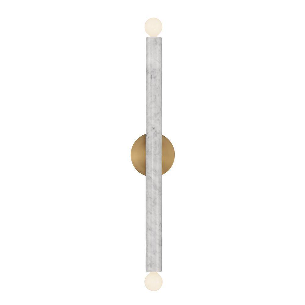 White Marble and Warm Brass 2-Light Dimmable Wall Sconce