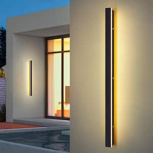 Hannah 39 in. Modern Linear Acrylic IP65 Waterproof Hardwired Black Outdoor Barn Wall Sconce Light, Integrated LED