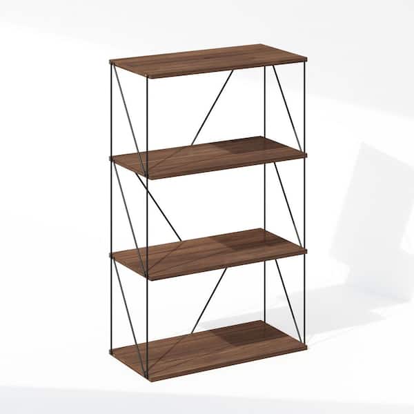 Furinno Wire 40.91 in. Tall Walnut Cove Wood 4-Shelf Metal Frame Bookcase