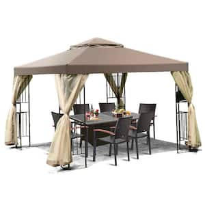 10 ft. x 10 ft. Brown Patio Canopy Tent Screw Free Weather Resistance