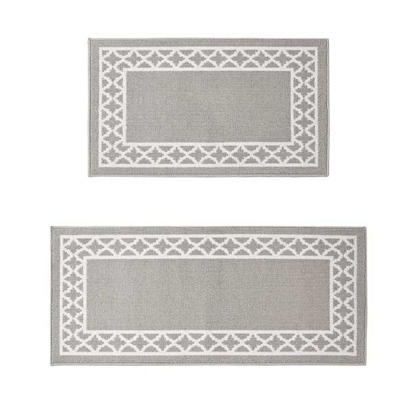 Collin Border Light Gray/White 2 ft. x 5 ft. Trellis 2-Piece Rug Set