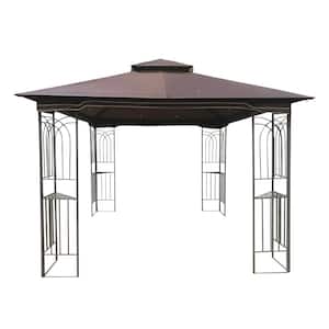 10 ft. x 10 ft. Brown Outdoor Patio Gazebo Canopy with Ventilated Double Roof and Mosquito net