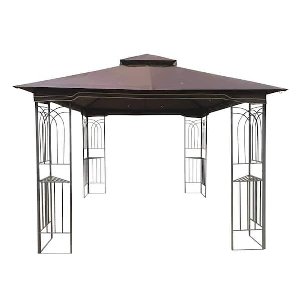 Cesicia 10 ft. x 10 ft. Brown Outdoor Patio Gazebo Canopy with Ventilated Double Roof and Mosquito net