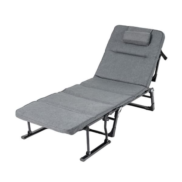Gray Twin Folding Camping Cot 3 in 1 Convertible Single Sofa Chaise Lounge Chair