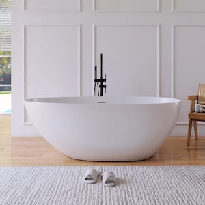Luna 63 in. x 31.5 in. Stone Resin Solid Surface Flatbottom Freestanding Soaking Bathtub in Gloss White