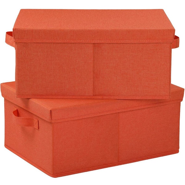 Unbranded 25 Qt. Linen Clothes Storage Bin with Lid in Orange (2-Pack)