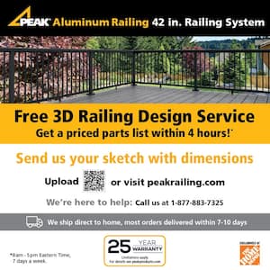 42 in. H x 4 in. W Black Aluminum Deck Railing Mid Post
